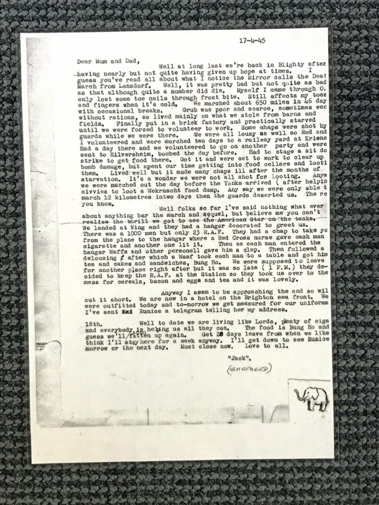 War Jack Shepherd letter home 17 April 1945